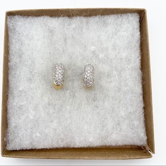 Gold and pavé half hoop post earrings - Picture 2 of 9